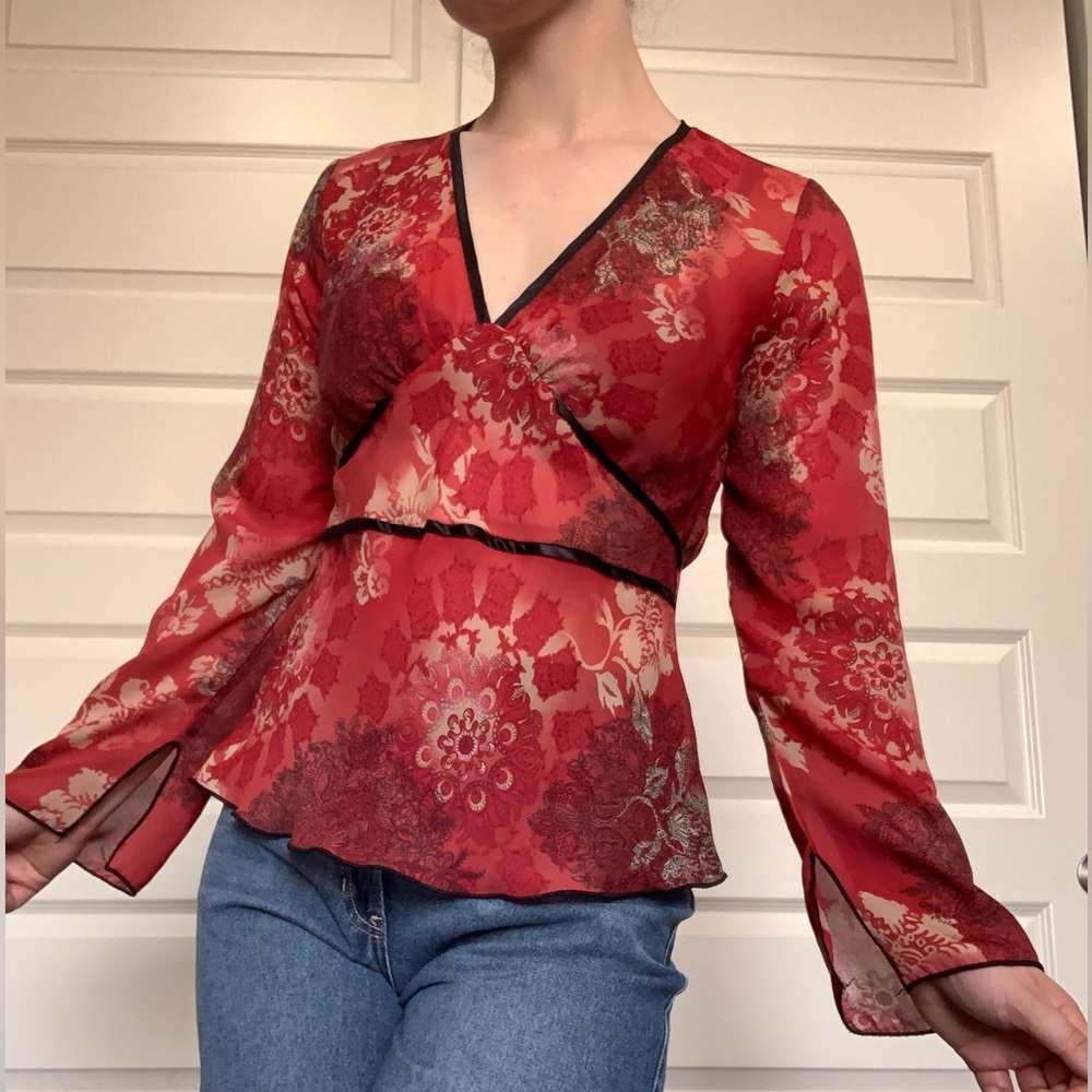 Studio Y red semi sheer, tie back top